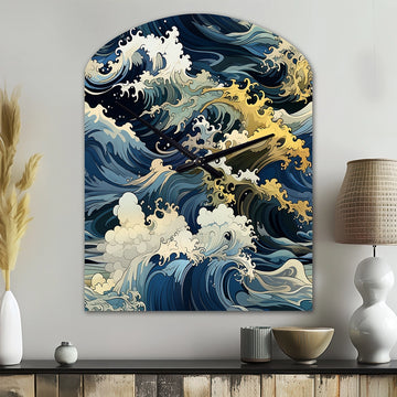 Hokusai  Japanese Waves Pattern - Asymmetric Metal Wall Clock